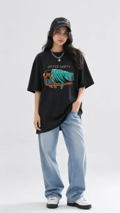 After Party Oversized Black Graphic T-Shirt