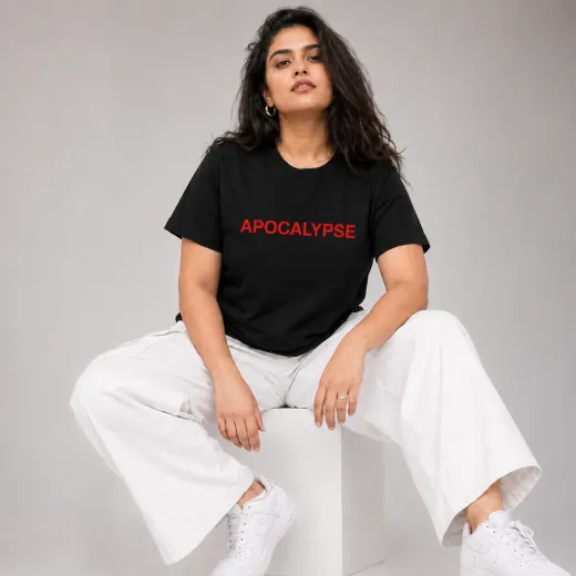 Ruhisen Apocalypse Supima cotton plus-size oversized T-shirt, front view on plain background