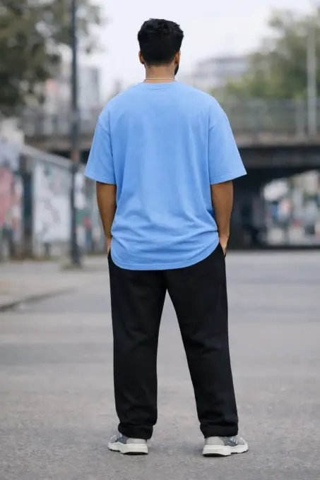 Baby blue terry oversize t-shirt in relaxed silhouette