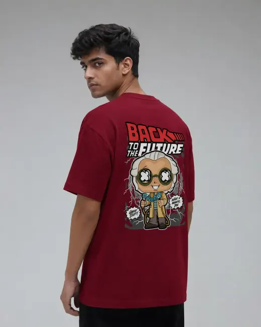 Maroon stretch cotton t-shirt with vintage scientist graphic on chest