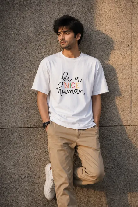 Be a Nice Human Supima cotton t-shirt with slogan print