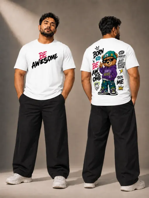 Be Awesome Teddy Supima cotton plus-size t-shirt with front teddy graphic