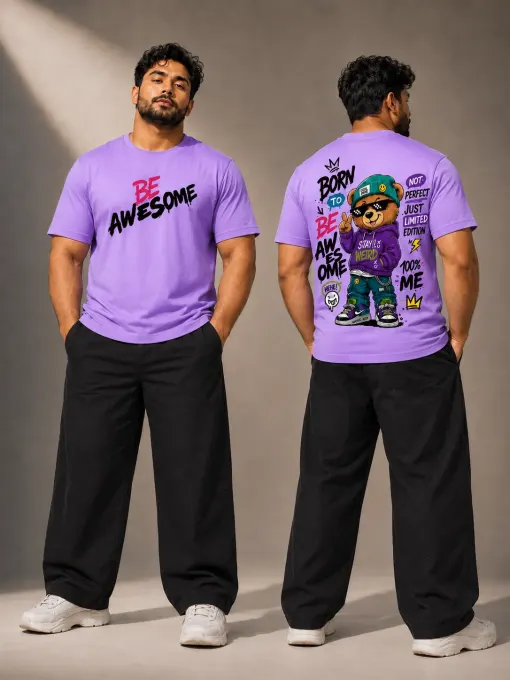 Ruhisen Be Awesome Teddy Supima cotton plus-size T-shirt, front view