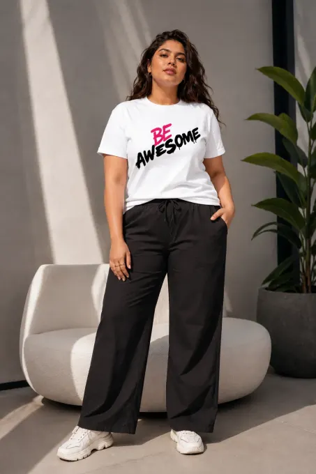 Be Awesome Teddy Supima cotton plus-size T-shirt with teddy graphic