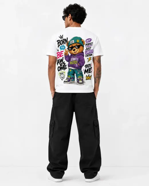 Be Awesome Tee supima cotton t-shirt displayed on a neutral background, oversized streetwear style