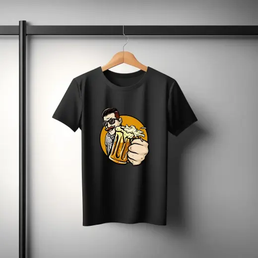 Model wearing Beer Cheers oversized graphic t-shirt with bold front print and relaxed fit