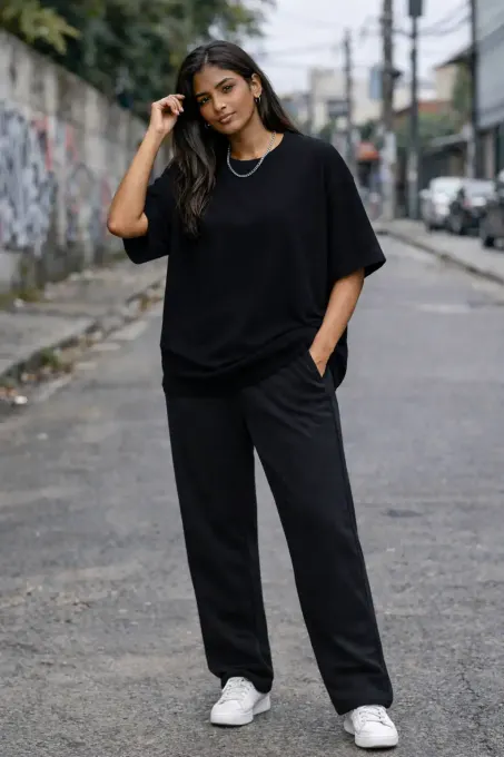 Black terry oversize t-shirt on plain background