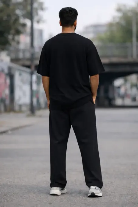 Black terry oversize t-shirt with relaxed silhouette