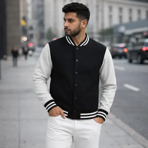 Black & White Varsity Bomber Jacket