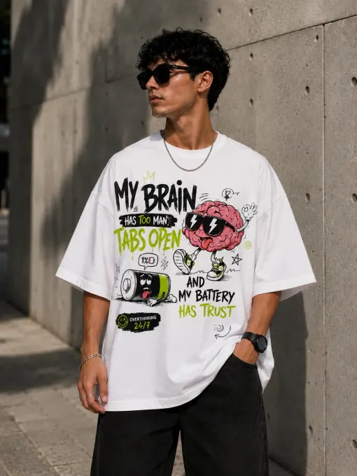 Oversized 'Brain Overload' t-shirt featuring printed graphic