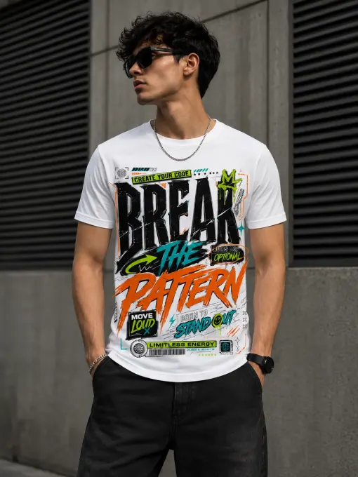 Break the Pattern Supima cotton t-shirt with bold front graphic