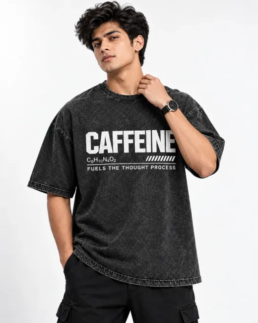 Ruhisen Caffeine Mind Awake acid-wash oversized T-shirt, front view on plain background