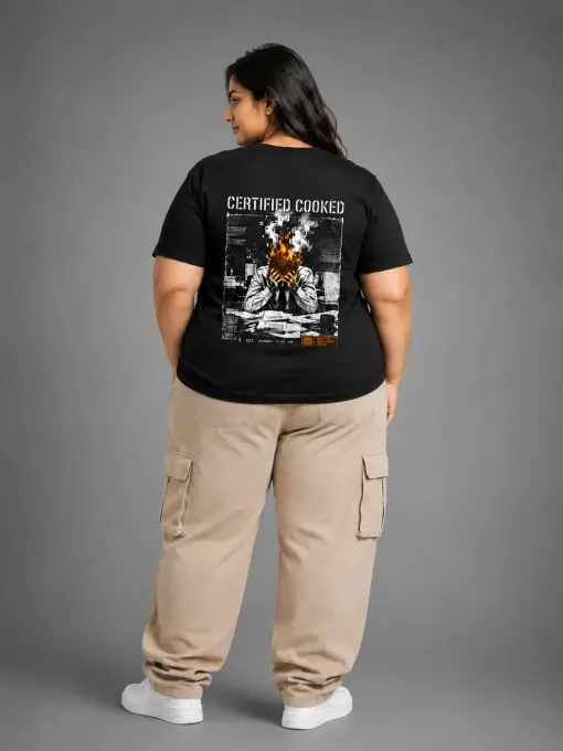 Plus-size unisex regular-fit black T-shirt in Supima cotton labeled Certified Cooked