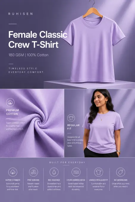 Chaos But Cute classic crew T-shirt with front chest graphic shown on plain backdrop