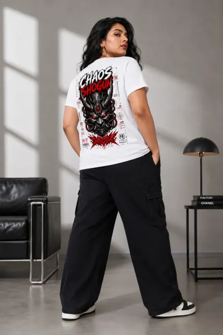 Chaos Shogun Supima cotton plus-size T‑shirt, front view, premium soft-knit fabric