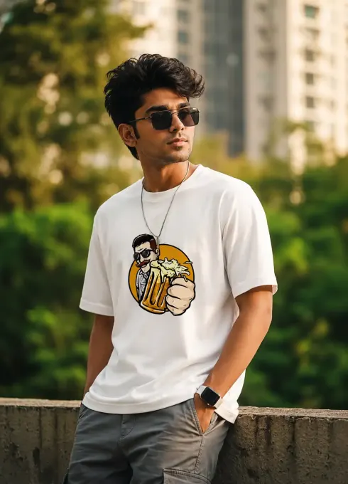 Cheers and Chill graphic Supima cotton t-shirt, front view with visible chest print on plain background
