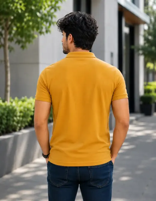 Classic mustard yellow polo t-shirt with collar and short sleeves