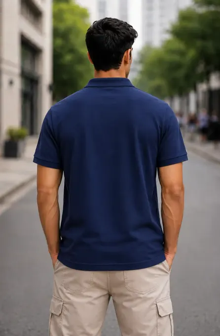 Classic navy blue polo t-shirt with buttoned collar