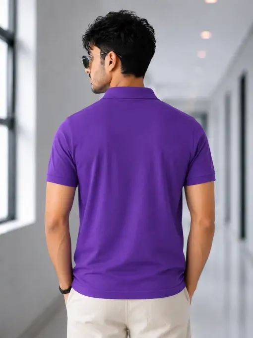 Classic royal purple polo t-shirt in solid color with collar