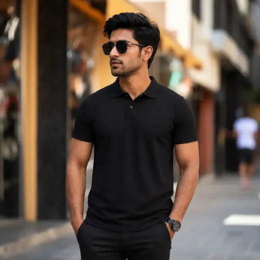 Classic Solid Black Polo T-Shirt