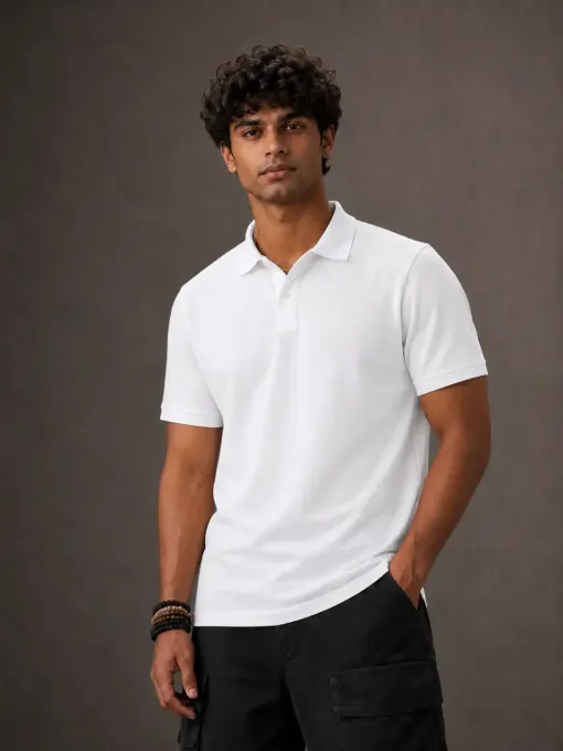 Classic Solid White Polo T-Shirt