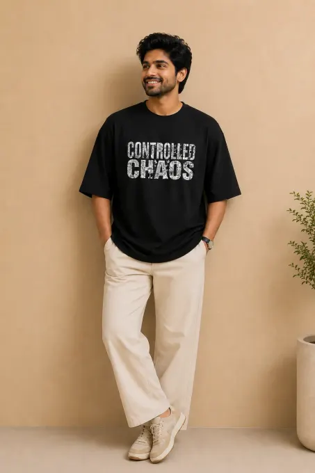 Controlled Chaos Black Oversized T-Shirt