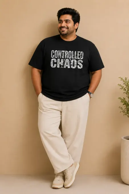 Controlled Chaos plus-size unisex regular-fit T-shirt in black, premium Supima cotton