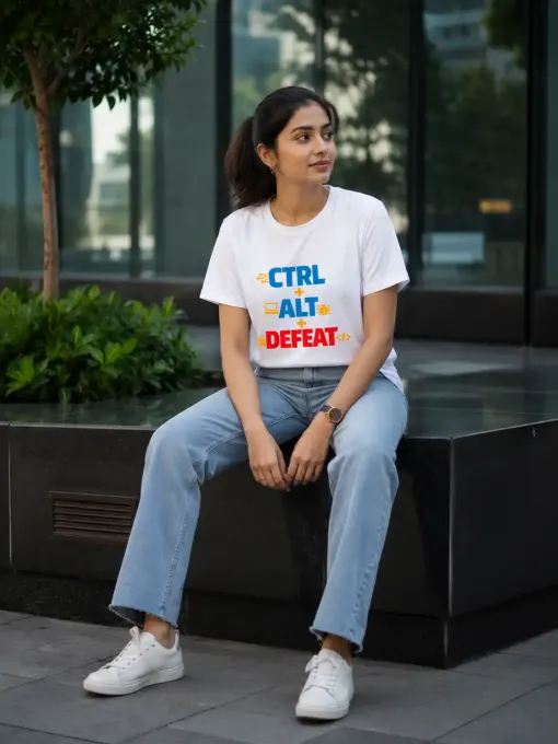 CTRL + ALT + DEFEAT Supima Cotton graphic t-shirt, front view, oversized fit