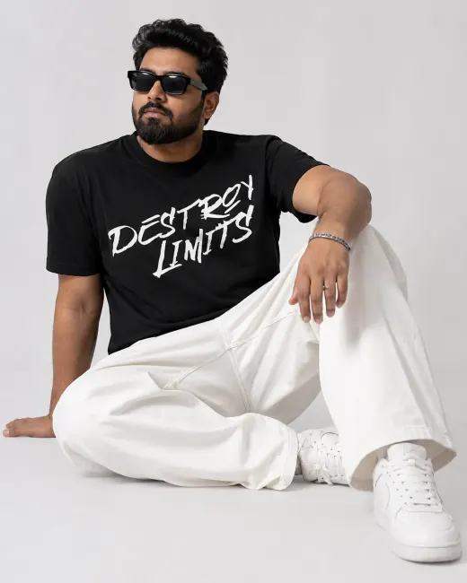 Ruhisen Destroy Limits Supima cotton plus-size T-shirt, front view on neutral background