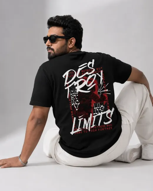 Plus-size Supima cotton T-shirt with 'Destroy Limits' graphic, relaxed oversized fit and crew neck