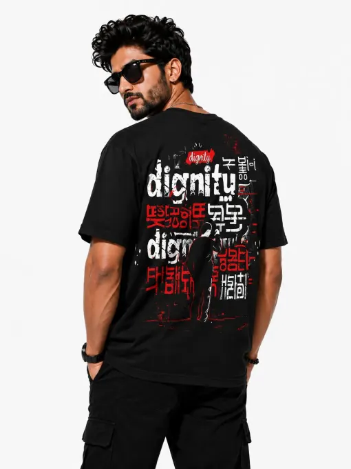 Dignity Statement Tee supima cotton oversized t-shirt, front view on neutral background
