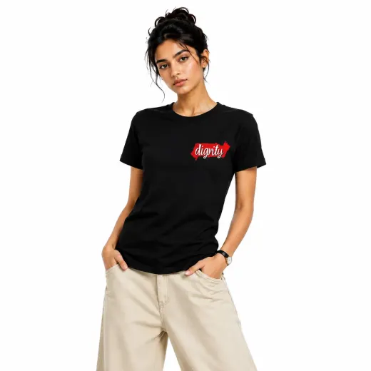 Dignity Statement Tee — oversized Supima cotton t-shirt with bold statement print on chest