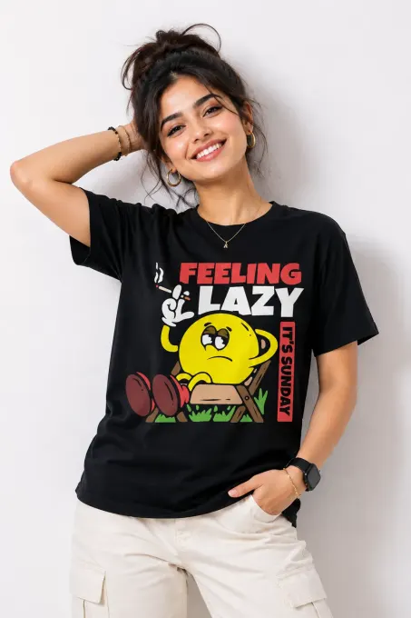 Oversized Supima cotton t-shirt with "Feeling Lazy" printed text