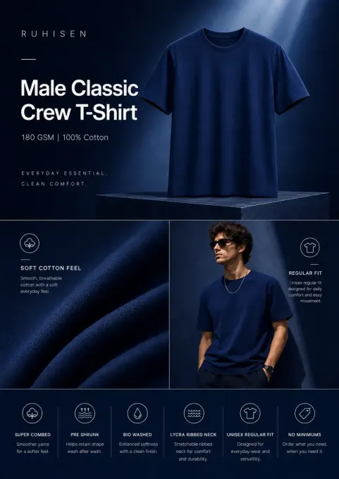 Ruhisen Focus Discipline Elevate Classic crew T-shirt product shot, front view