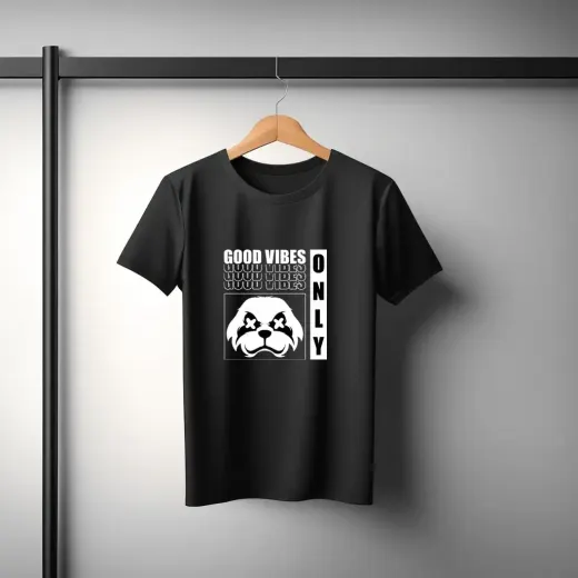 Front view of 'Good Vibes Only' streetwear graphic on Supima cotton t-shirt