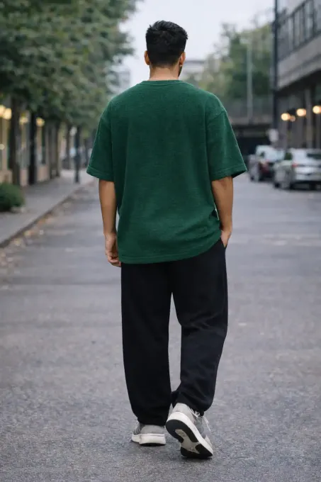 Green terry oversized t-shirt with relaxed fit