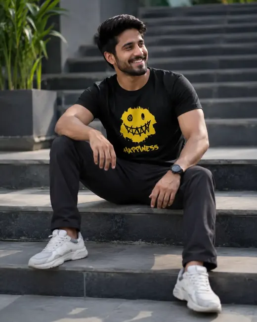 Oversized Supima cotton t-shirt featuring a happiness grunge smiley graphic
