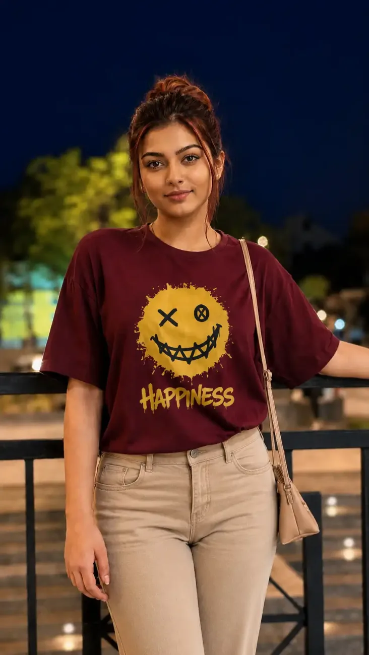 Happiness Grunge Smiley Graphic Supima Cotton T-Shirt