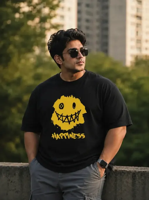 Happiness plus-size unisex black regular-fit Supima cotton t-shirt, short sleeves