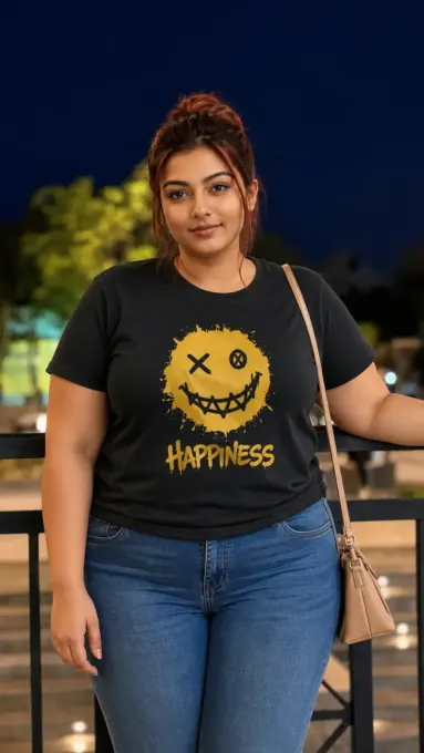 Happiness plus-size unisex regular-fit black t-shirt in Supima cotton, front view