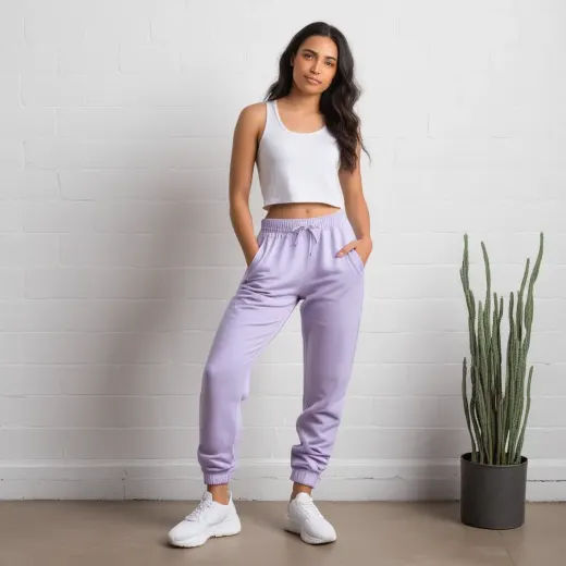 Lavender relaxed-fit women’s jogger pants in casual streetwear style