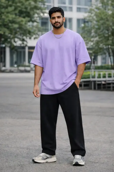 Lavender terry oversize t-shirt in relaxed oversized fit with soft terry texture