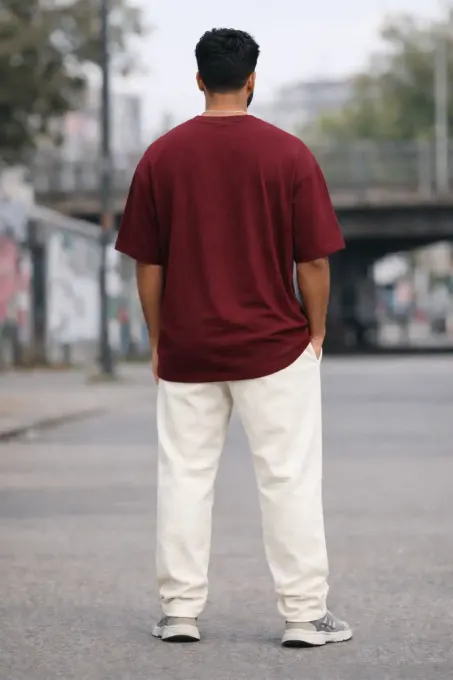 Maroon terry oversize t-shirt — loose, relaxed fit