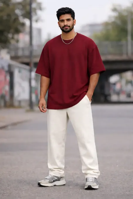 Maroon terry oversize t-shirt, front view