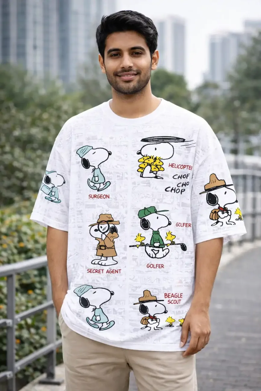 Men's Retro Cartoon Beagle Personas Oversized AOP T-Shirt