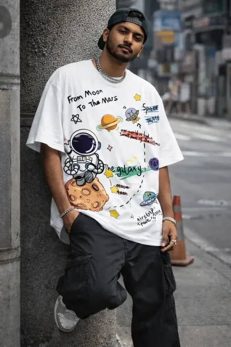 Men's Space Doodle Graphic Oversized AOP T-Shirt