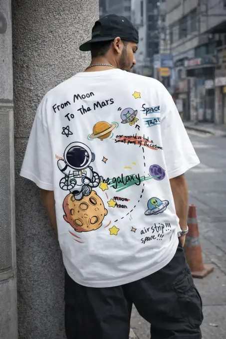 Men's Space Doodle graphic oversized all-over print T-shirt