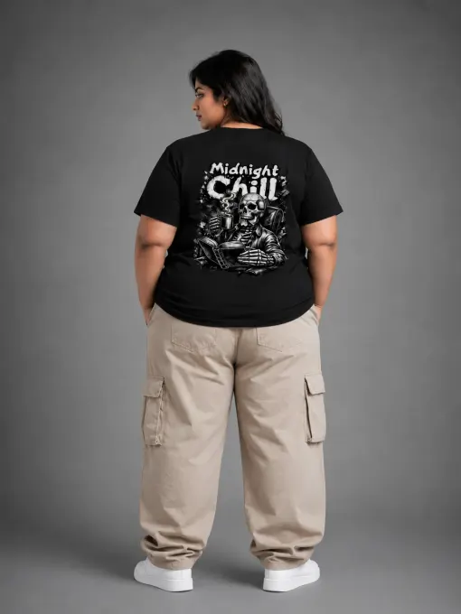 Plus-size black unisex regular-fit t-shirt in Supima cotton, front view with relaxed oversized silhouette