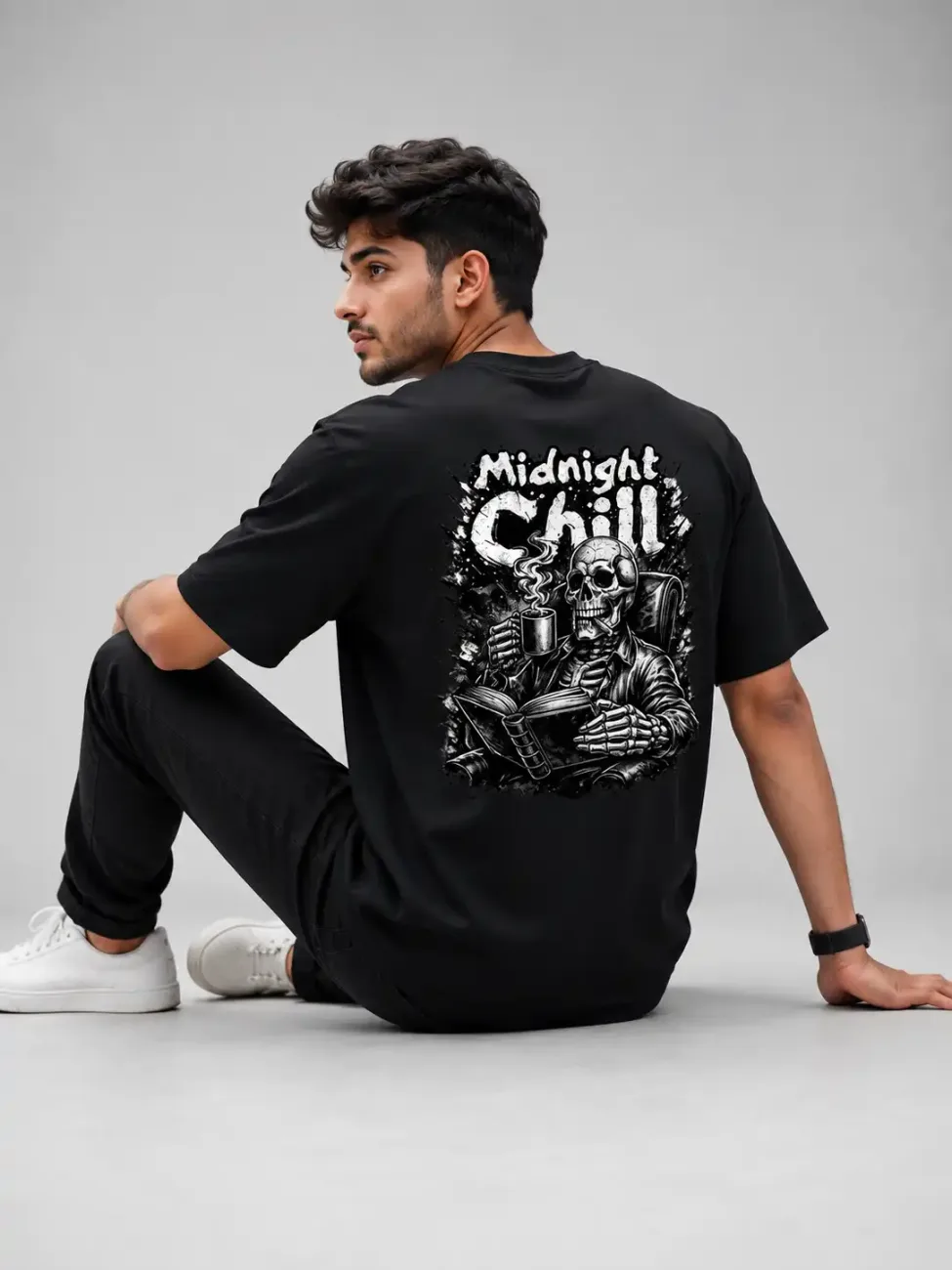 Midnight Chill Skeleton Black Graphic T-Shirt