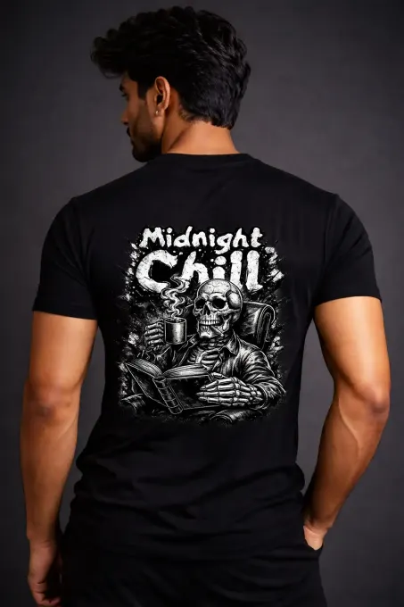 Midnight Chill Skeleton black graphic cotton stretch t-shirt